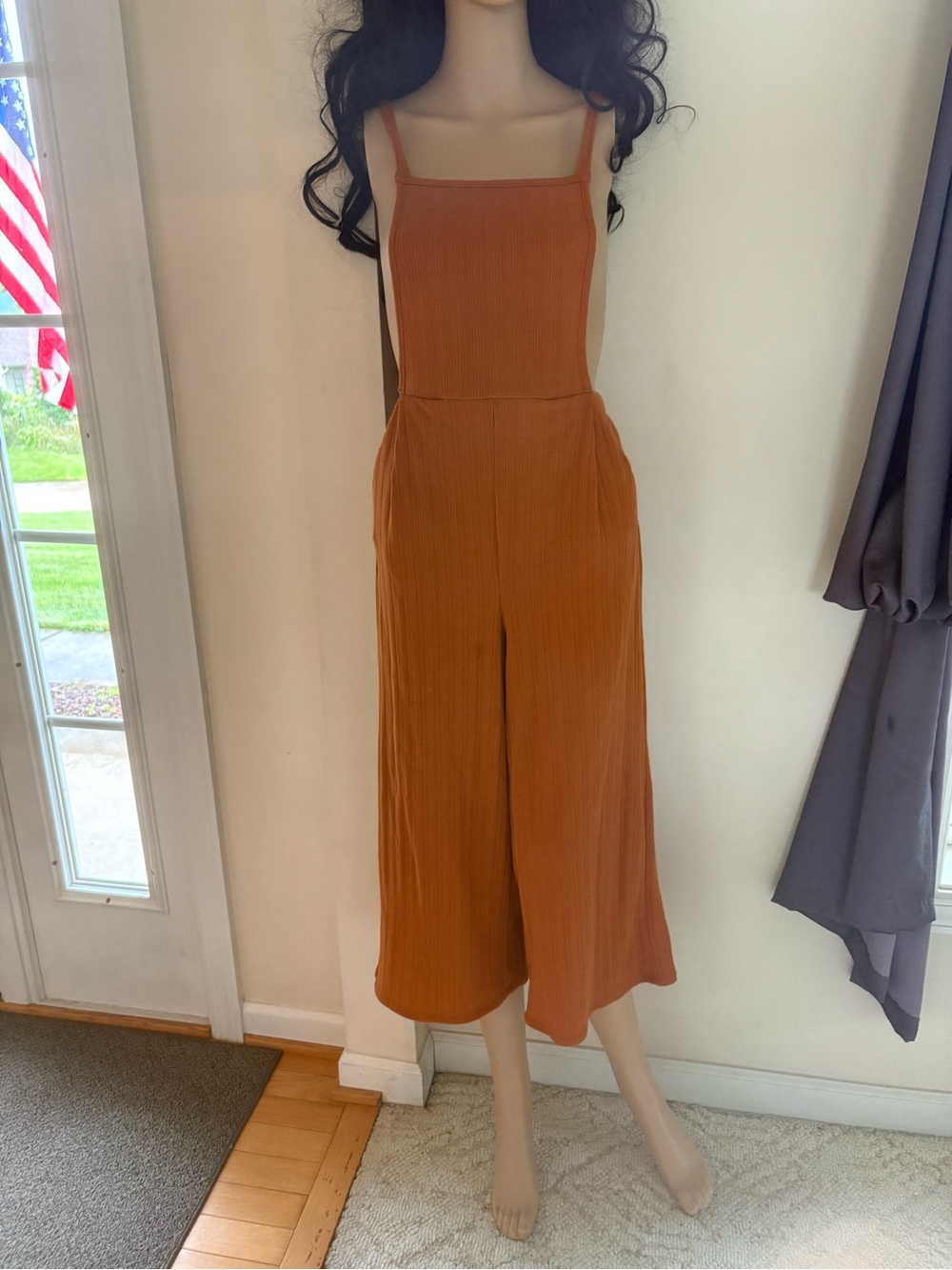 Sienna Sky Rust Orange Square-Neck Wide-Leg Jumpsuit S